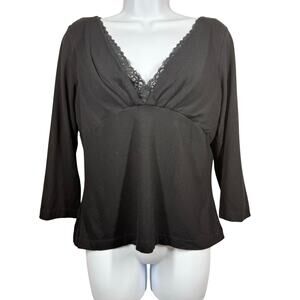 Susan Bristol Vintage Lace Top Women’s Large Black Babydoll VNeck Y2K Whimsygoth